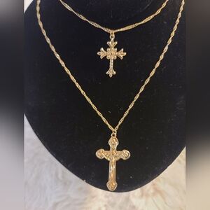 Gold-tone Double Cross Pendant Necklace - Women Jewelry